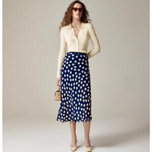 J.Crew New Gwyneth Slip Skirt WMNS M Navy White Polka-dot Viscose Chiffon Lined